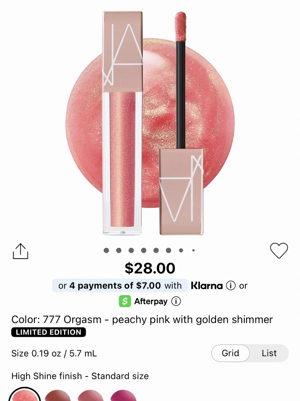 NARS Afterglow Sheer Hydrating Lip Oil in the iconic shade (Orgasm 777) *No box*